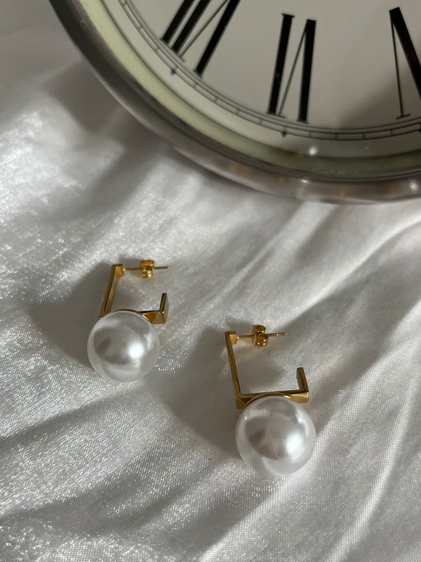 Rectangular with Pearl Earrings