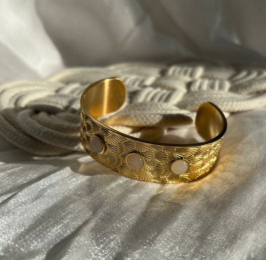Wide Triple Stone Bangle